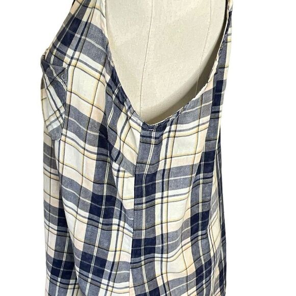 Maurices Womens Size Large Button Front Shirt Blue Yellow Plaid Sleeveless - Picture 10 of 11